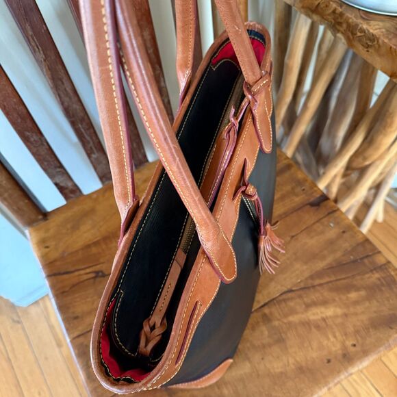 Dooney & Bourke Saffiano Leather Tassle Tote Bag — Black & Natural Trim - Picture 7 of 16